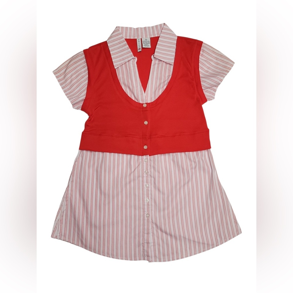Vintage Y2K Preppy Red Stripped Collar Shirt  Womens Size‎ Medium